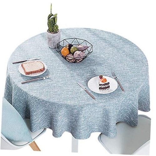 Cotton Linen Solid Color Tablecloth Round Simple Style 48" Round Light Blue