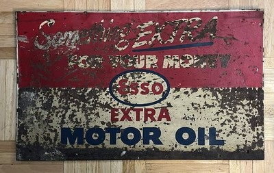 Original 1950s ESSO EXTRA Motor Oil  Sign -Something Extra- Heavy Steel