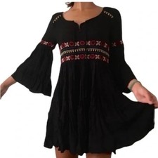 American Eagle Boho Mini Dress 3/4 Flare Sleeves Embroider Black Sz XXL Festival