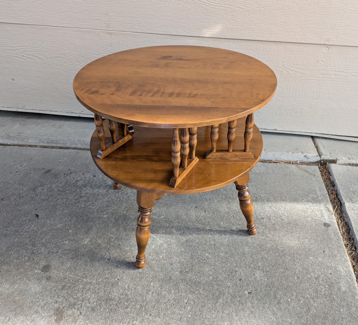 Vintage Ethan Allen Maple Wood Revolving/Rotating 2-Tier Drum End