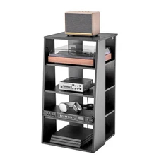 Uimoso 5 Tiers AV Media Stand Height-Adjustable Wooden Audio-Video Media Stand