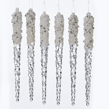 Kurt Adler 6" Plastic Icicles W/glitter 6pc,Ornaments