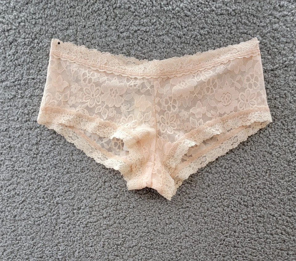 Hanky Panky Daily Lace Boyshort Panty Women's M Vanilla Mid Rise Elastic Waist - Image 2 of 4