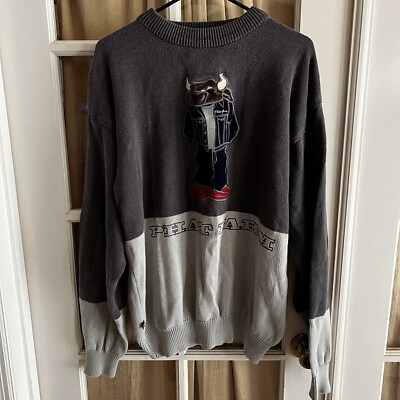 Vintage Phat Farm Sweater Mens XL Blue Gray Animal Bull Logo