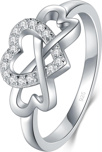 Love Heart Twisted Eternity Band-925 Sterling Silver Rings for Women-Platinum Pl