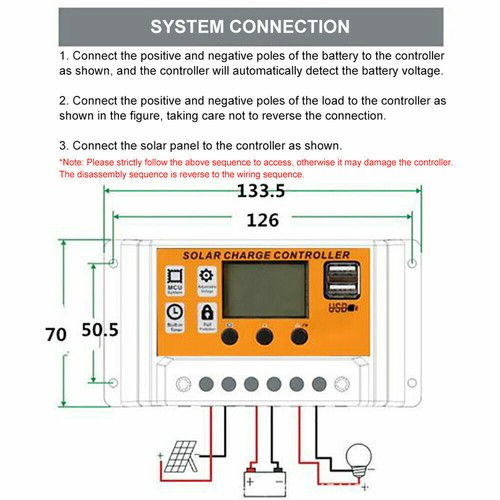 100A MPPT Solar Power Panel Regulator Charge LCD Controller 12/24V Dual USB - Bild 4 von 8