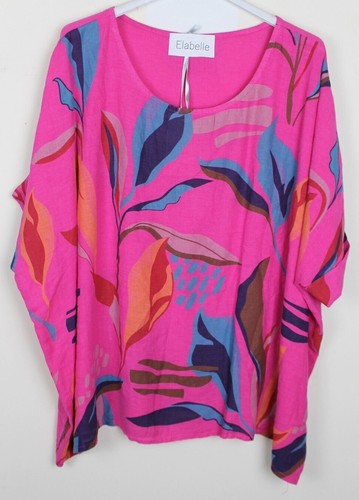 New Summer Oversized Ladies Italian Light Lagenlook Linen Floral Print Top - Picture 9 of 10