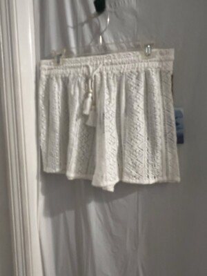 Japna Crochet Ivory Swimsuit Cover Up Shorts Sz L Tassle Tie Pull On NWT