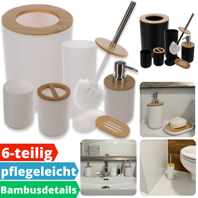 Badezimmer Set Zubehr Brste Seifenspender Schwarz Wei Bambus 6tlg.Badset  WC | eBay.de