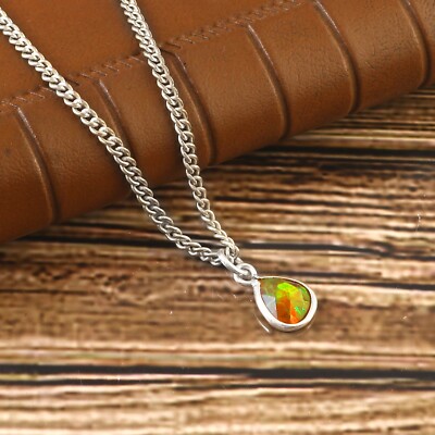 Teardrop Opal Pendant, Green Silver Jewelry Birthstone  October Necklace l J-246