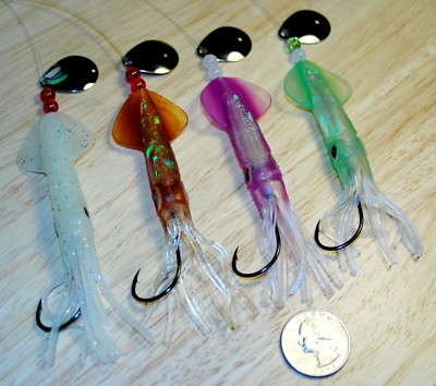 bass lures for flounder 4 FLUKE FLOUNDER RIGS HOLOGRAPHIC SQUID LURE GAMAKATSU SEA BASS COD SALMON