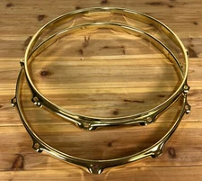 14" 10 Lug Brass Plated 2.3mm Steel Snare Drum Hoops - Batter and Snare Side