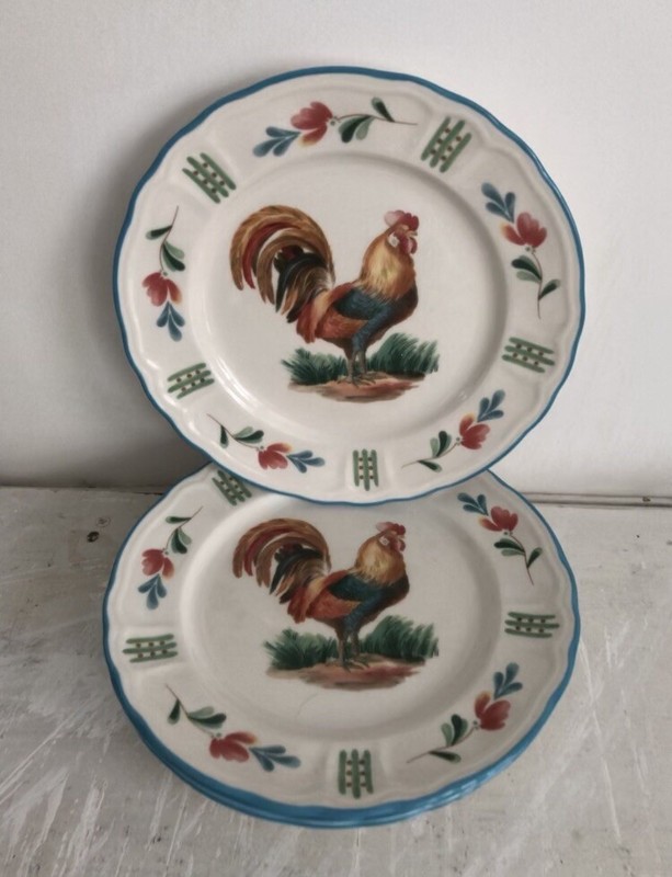 VINTAGE EPOCH (NORITAKE) RED ROOSTER DINNER PLATE(S) 10 5/8" Set Of 4
