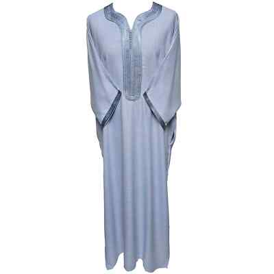 Plus Size Men Moroccan Rich Cotton Light Blue 3-Quarter Sleeve Thobe Jubba Ka