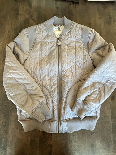PrAna Diva Varsity Jacket Vapor Gray Sherpa Lined Womens Size Medium Bomber