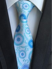New Classic Floral Light Blue JACQUARD WOVEN 100 Silk Men's Tie Necktie