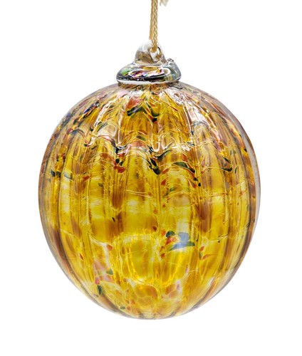 Vintage Art Glass Hanging Orb Ornament Gazing Ball Ribbed Suncatcher Orange - Picture 2 of 9