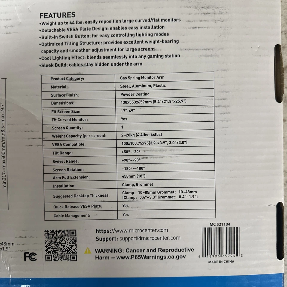 Inland Single Screen Desk-Mounted Gas Spring Monitor Arm for 17 - 49" Monitor - Image 3 of 4