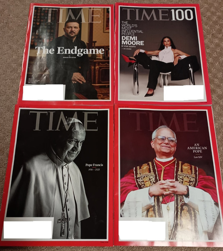Time Magazines (4)- Apr 14, 28 May 12, 26 2025 Ukraine, Demi, Popes Francis, Leo