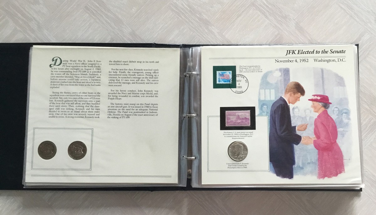 The Complete John F Kennedy Uncirculated US Half Dollar and stamp