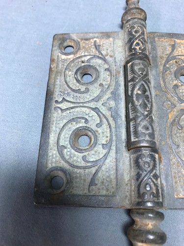Vintage Set 3 Decorative Door Hinges 4x4 Steeple Point Cast Iron Old 1018-24B - Picture 13 of 16