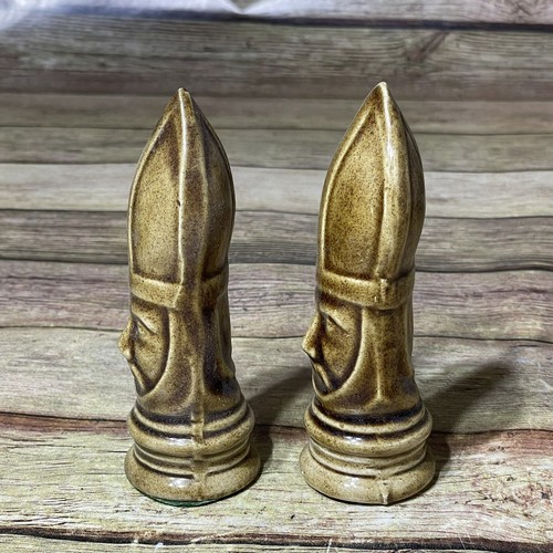 Medieval Gothic Chess Ceramic Porcelain Replacement Pieces Brown Bishop Lot of 2 - Picture 2 of 6