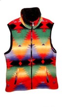 Chaps Sport Ralph Lauren Fleece Vest Red Green Aztec Petite / Small Southwestern