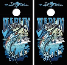 Marlin Fishing Reel It Cornhole Board Wrap LAMINATED Decals Vinyl Sticker 4736