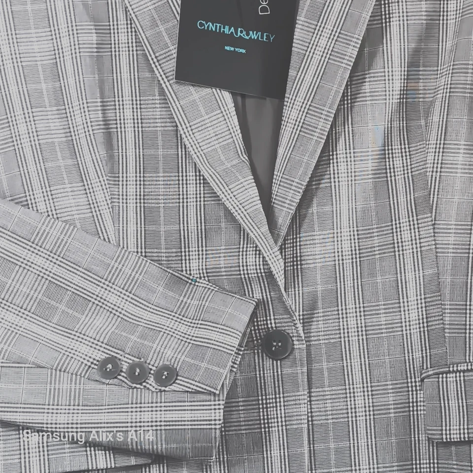 Cynthia Rowley Womens Houndstooth Gray Pink Plaid Blazer Size Mediun Workwear - Image 2 of 4