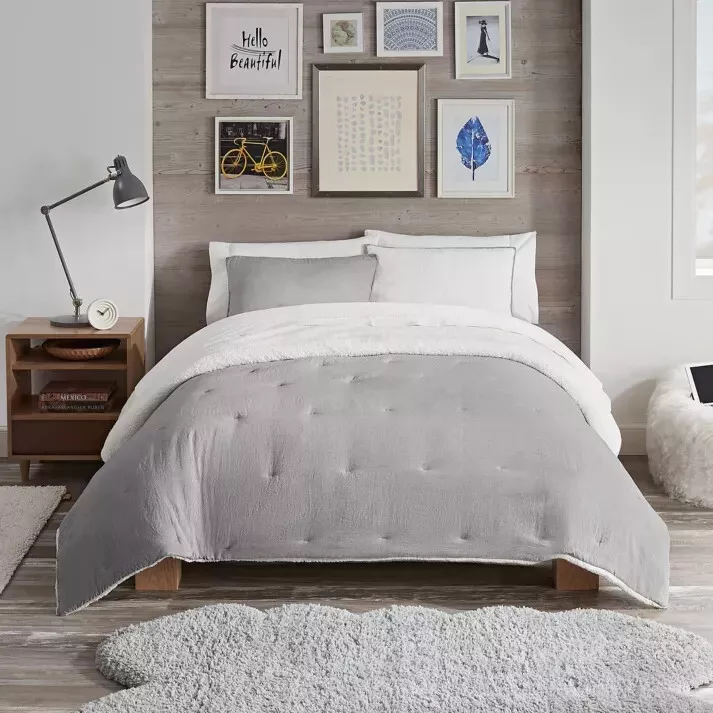 UGG Devon Sherpa 2 Piece Twin Twin XL Reversible Comforter Set in Seal Gray