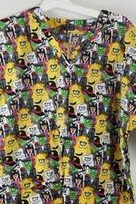 Halloween Handmade Nurse Scrub Top Size 2x V-Neck Pockets CNA Dental