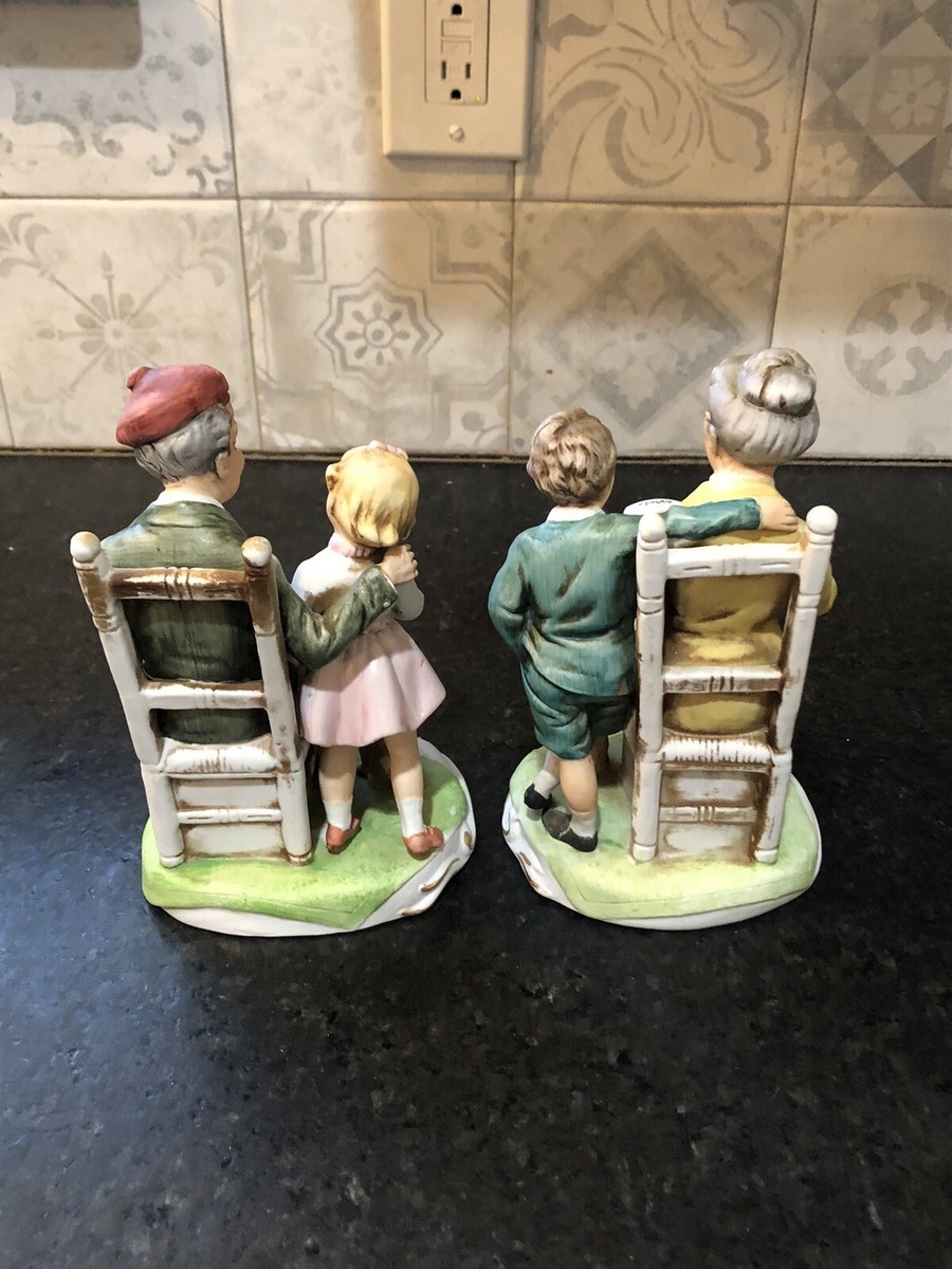 Two - Vintage Grandma and Grandpa reading to Child porcelain Ardco