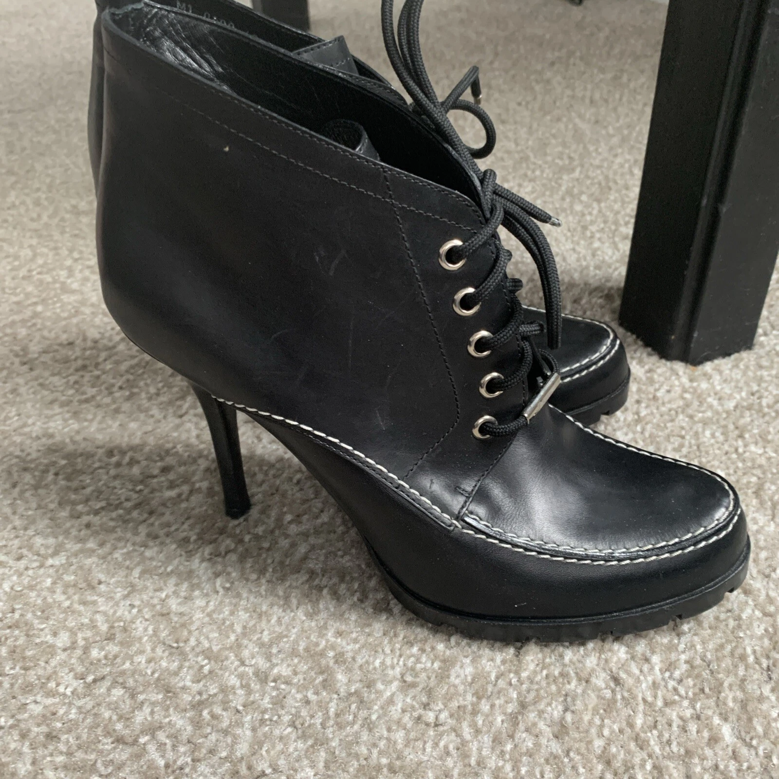 Bottes en cuir noir Christian Dior POLAIRE LACE UP CHEVILLE EU/40 US/9 avec boîte