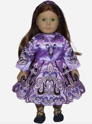 Irish Step Dancing Violet Dress, Headband & Black Shoes, for 18'' Dolls