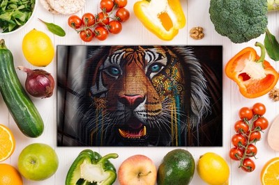 Tiger Art Glass Board 20x30cm Urban Tray, Cutting Supla, Jungle Kitchen Decor-11