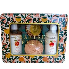 Crabtree  Evelyn Peach Body Wash Lotion Soap Sponge Shower Loofah 4 pc. Set