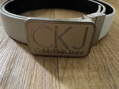 Calvin Klein Gürtel 100 cm x 2,5 cm weiß silberne CKJeans Logo