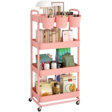 Jiuyotree 4-Tier Plastic Rolling Storage Cart Utility Cart Extra Hanging Cups