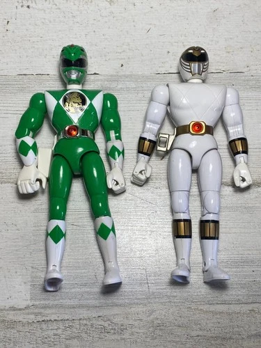 Green & White Mighty Morphin Power Rangers 1993 Vintage 8" Bandai Action Figures