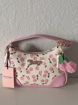 Juicy Couture Cherry Girl Shoulder Bag Soft White Pink Cherries W/Bag Charm NEW