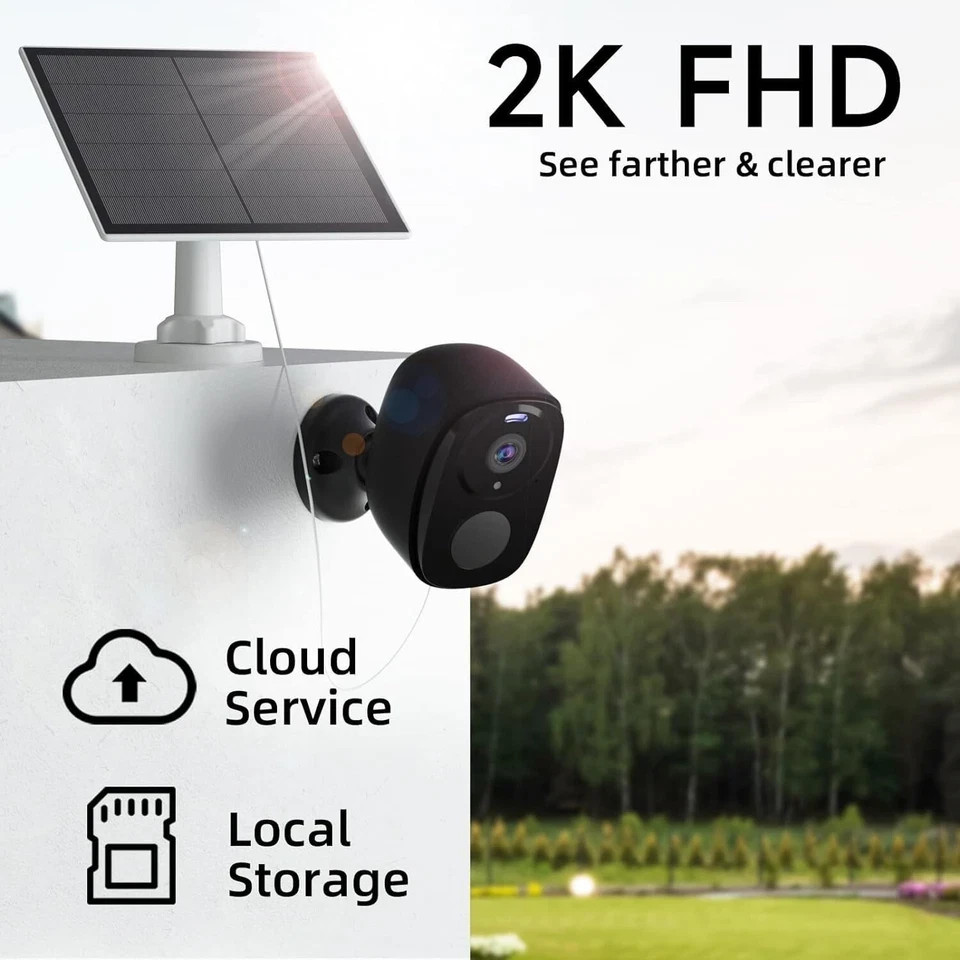 2pc Solar Security Cameras Wireless Outdoor, 2K Battery Powered Security Camera