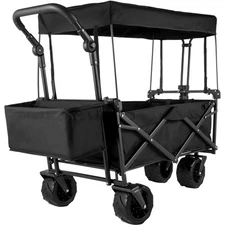 Folding Wagon Cart Collapsible Garden Cart w/Canopy 220lbs Big Wheels
