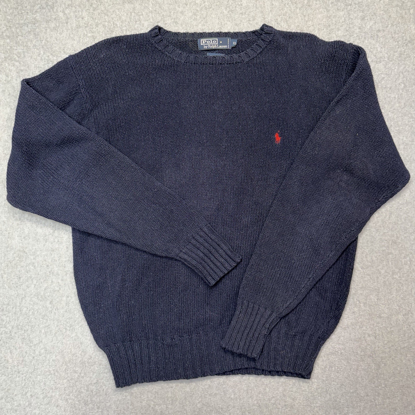 Vintage Polo Ralph Lauren Sweater Men's XL Blue Chunky Knit 90s Blue Pony Rib