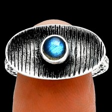 Blue Fire Labradorite - Madagascar 925 Sterling Silver Ring s.8 Jewelry R-1573