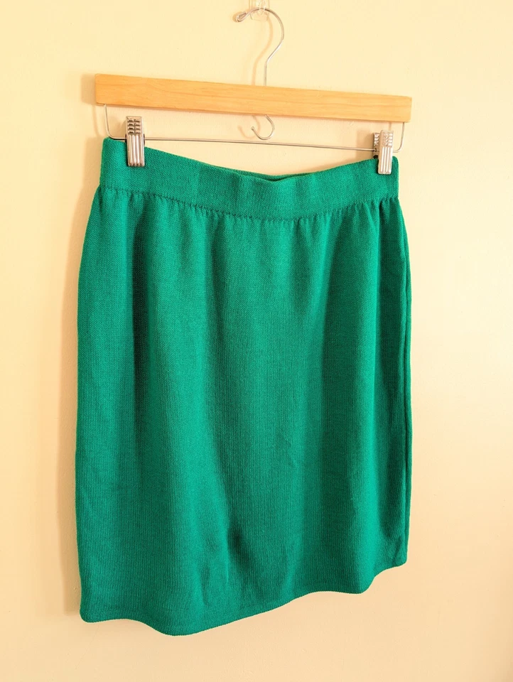 Vintage St. John by Marie Gray Pencil Skirt 8 Green Knit Office Core Knee Length - Image 2 of 4