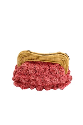 Kayu Monaco Rattan-Trimmed Clutch In Raffia Women Pink One Size