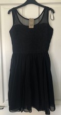 Ladies Girls Black A/Wear Appliqué Floral Chiffon Party Short Dress UK 6 BNWT