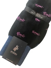 Punto Mens Dress Socks Sz 10-13 Egyptian Cotton Black Purple Antique Cars Italy