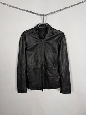 Men's Emporio Armani Leather Jacket Full Zip Biker Style Black