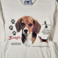 Vintage Beagle Dog Breed Shirt Mens XL Cream Off White Graphic Logo 90s K9 Read